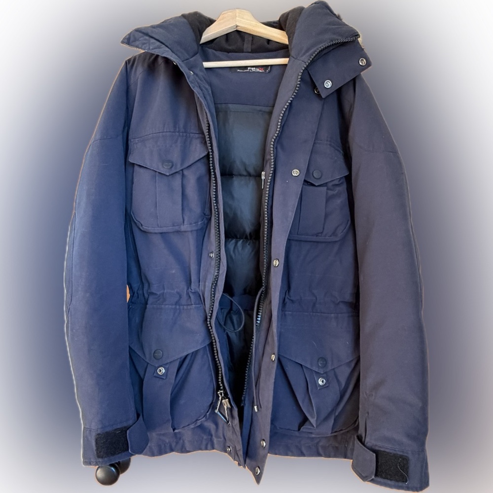 Ralph Lauren Men's Navy Puffer Jacket with Faux Fur Trim